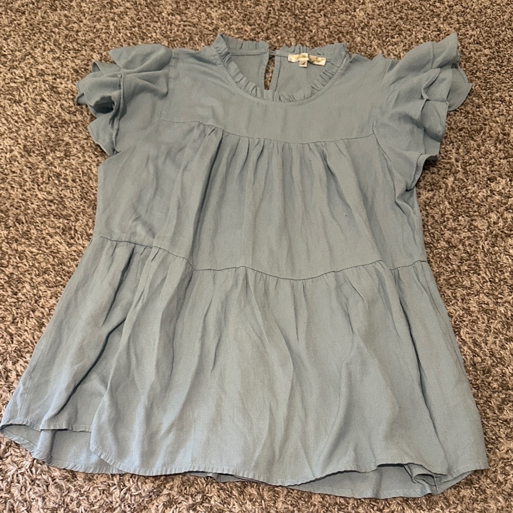 Andree Light Blue Ruffle Sleeve Blouse